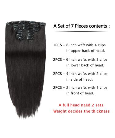 100% Remy Clip-In Hair Extensions - Natural Black 22 Inch Full Head (7 Pieces) - Real Human Hair - Buy Online on GoSupps.com