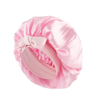 Abeillo Silk Sleep Bonnets for Women 1PC Adjustable Satin Night Sleeping Cap Soft Elastic Band Silk Bonnets for Sleeping Hair Bonnet with Tie Band for Curly Hair Braid Women (Pink)