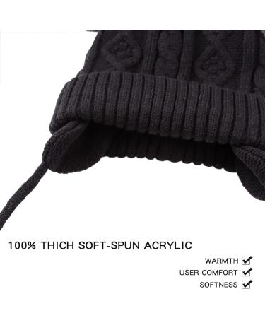XIAOHAWANG Warm Kids Beanie - Winter Knitted Baby Hat for Boys Girls - Black Pompom - 0-6 Months - Buy Online on GoSupps.com