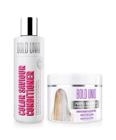 BOLD UNIQ Purple Hair Mask For Blonde Platinum Bleached Silver Gray Ash & Brassy Hair & Color Conditioner Bundle - Remove Yellow Tones and Condition Dry Damaged Hair - Cruelty Free & Vegan