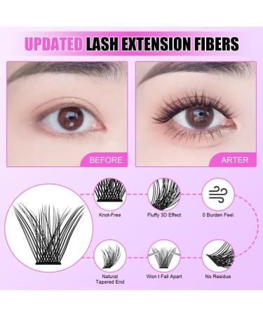 Rxuaw DIY Eyelash Extension Kit Lash Clusters 12 Rows Cluster Lashes with Glue and Tweezer for Lash Extension Beginners Outfit - Buy Online on GoSupps.com