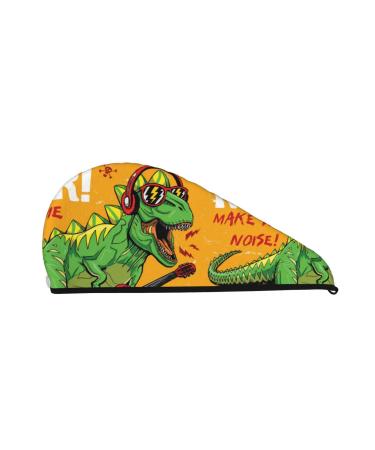 Cool Dinosaur Playing Guitar Microfiber Hair Towel Soft Super Absorbent Hair Towel Wrap for Women Coral Velvet Quick Dry Hair Cap for Long Curly and Thick Hair