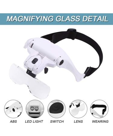 Headband Magnifier Glasses - 5 Replaceable Lenses 1.0X 1.5X 2.0X 2.5X 3.5X - magnifying glass with light Hands Free Head Worn Lighted Magnifying Glasses for Reading Jewelry Loupe Watch & Electronic Repair - Buy Online on GoSupps.com