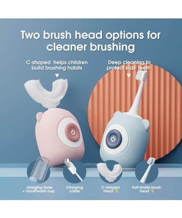 Kids Electric U-Shaped Toothbrush | 360 Automatic Toddler Toothbrush for Ages 2-12 | Blue Bear Design with 3 Soft Bristles | Whole Mouth Cleaning - Buy Online on GoSupps.com