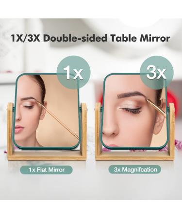 Double Sided 1x/3x Magnification Vanity Makeup Mirror with Bamboo Stand - Portable 360 Rotation Desk Mirror for Makeup - 8 Small Standing Mirror for Desk in Green - Buy Online on GoSupps.com