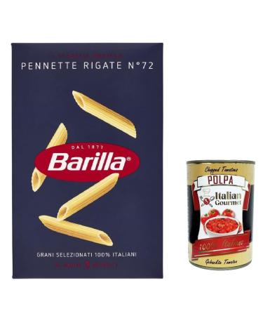Italian Gourmet E.R. Pack of 5 Barilla Pennette Rigate pasta no. 72 100% Italian noodles 500g + Italian gourmet polpa 400g