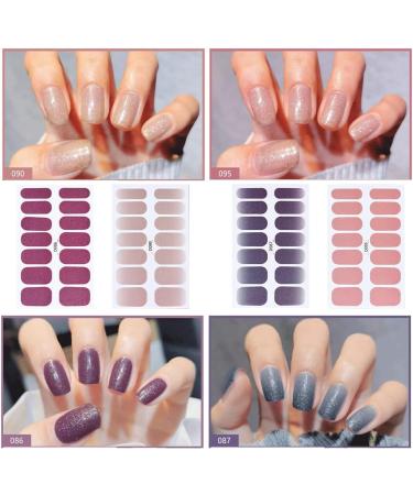 112 Pieces Thin Semi-Cured Gel Nail Polish Strips | Solid Full Nail Sticker Set with Nail File | Self-Adhesive Frosted Nails Art Decals for Women and Girls | DIY Craft Decoration Tips - Glitter (8 Sheets) - Buy Online on GoSupps.com