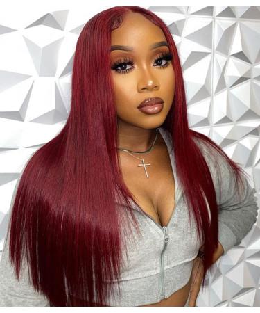 ULRICA 13x4 HD Lace Front Wigs Human Hair 99J Burgundy Lace Front Wigs Human Hair Pre Plucked Wine Red Wig Human Hair with Baby Hair  Straight Red Lace Front Wigs Human Hair 150% Density 100% Virgin Human Hair Wigs for W...