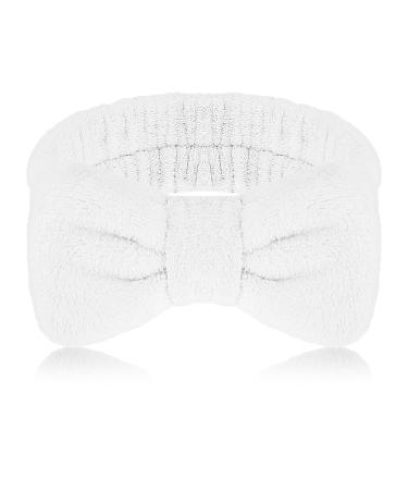 Molain Spa Headband Bowknot Hair Bands Makeup Headbands Women Coral Fleece Elastic Headband Washing Face Hair Wrap for Washing Face Shower Sports Beauty Skincare (White)