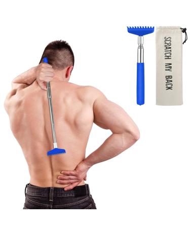 Oversized Portable Extendable Back Scratcher, Upgraded Metal Stainless Steel Telescoping Back Scratcher Tool with Canvas Carrying Bag Blue