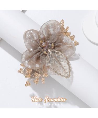 Brinie Flower Hair Scrunchies Pearl Champagne Hair Ties - Elastic Bands for Women and Girls - Buy Online on GoSupps.com