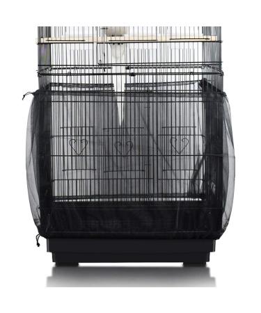 SYOOY Birdcage Cover Seed Catcher Universal Birdcage Nylon Mesh Cover Parrot Cage Net Skirt Guard Extra Large for Round Square Cages - Black (Not Included Birdcage)