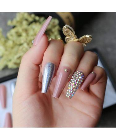 Buy HUJL Extralong Coffin Fake Nails - Luxury Rhinestone AB Holographic Nail Set for Stunning Manicures | Shop Internationally Now! - Buy Online on GoSupps.com