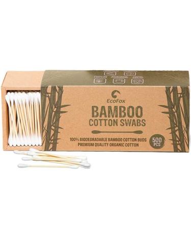 Bamboo Cotton Swabs 500 Count | Biodegradable & Organic Wooden Cotton Buds | Double Tipped Ear Sticks | 100% Eco-Friendly & Natural | Perfect for Ear Wax Removal, Arts & Crafts, Removing Dust & Dirt 500 Count (Pack of 1)