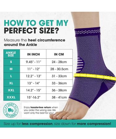 Modvel Foot & Ankle Brace Socks - Compression Sleeve for Sprained Ankle Support | Tendonitis Arthritis - Unisex Ankle Brace for Sports & Running - Purple Large - Buy Online on GoSupps.com