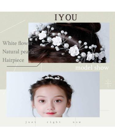 IYOU Princess Communion Headpiece Flower White Headband Pearl Hair Vine Bridal Wedding Hair Accessories for Flower Girls - Buy Online on GoSupps.com