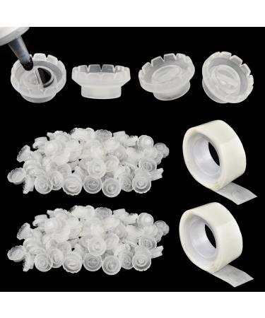 Lash Glue Ring Glue Cup 200PCS with 2 Slots for Lash Extension Supplies, Lash Glue Holder, Blossom Ring Cup with 2 Rolls Glue Point, Volume Fan Eyelash Extensions Supplies, Lashing Supplies Kit