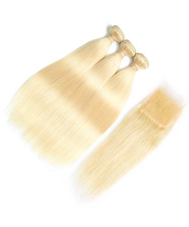 613 Blonde Brazilian Straight Human Hair Bundles with Closure - 18/22/22 + 14 Inch - Remy Hair Extensions - Can Be Dyed - Buy Online on GoSupps.com