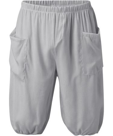 MALAIDOG Men's Baggy Fit Linen Shorts - Grey, X-Large | Casual Summer Beach Cotton Soft Knee Length Outdoor Pants - Buy Online on GoSupps.com