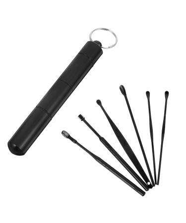 Healifty Ear Wax Removal Kit Ear Cleaner 6 Piece Stainless Steel Ear Pick and Portable Storage Box Remove Earwax Anytime Anywhere Black