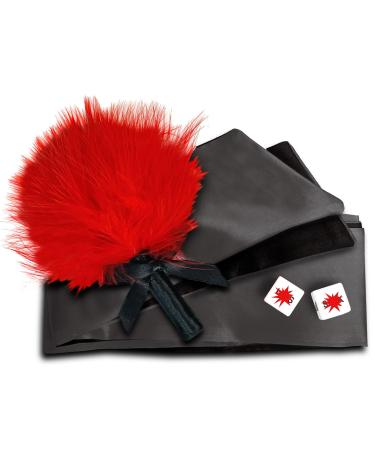 Satin Eye Mask Blindfold and Red Fluffy Feather Tickler - Gift for Girlfriend Wife for Soft Sleep Relaxation