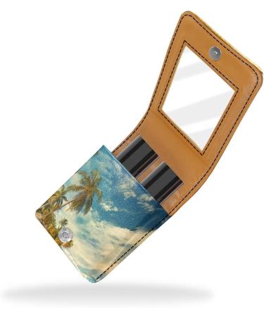 Travel Lipstick Organizer Case | Portable Makeup Bag with Mirror | Tropical Beach Sea View Design - Shop Now - Buy Online on GoSupps.com
