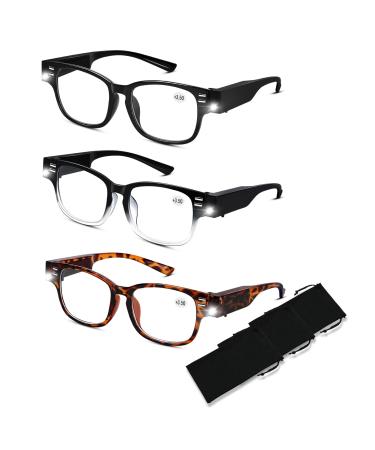 Magnifying Glasses with Light Reading Glasses with Lights and Magnifier Bright LED Readers with Lights Blue Light Blocking Magnifying Eyeglasses Nighttime Reader Lighted Eye Glasses for Men Women+350
