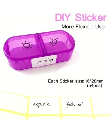 Large AM/PM Weekly Pill Organizer - 7 Day Pill Box with Writable Labels & Light-Purple Zipper Bag for Vitamins & Supplements - International Shipping - Buy Online on GoSupps.com