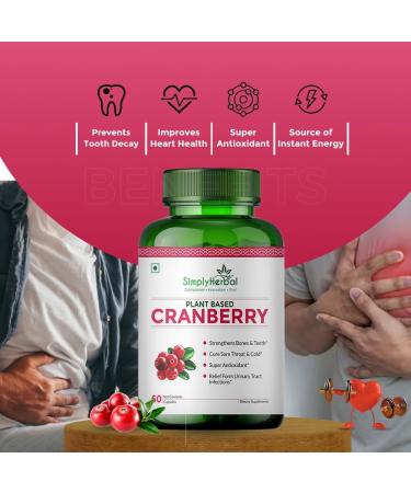 Simply Herbal D Mannose Cranberry Capsules 800 MG Supplement with Powerful Probiotics & Anti-oxidants Promotes Urinary Tract Health Strong Bones & Teeth for Women & Men (60 Capsules) - Buy Online on GoSupps.com