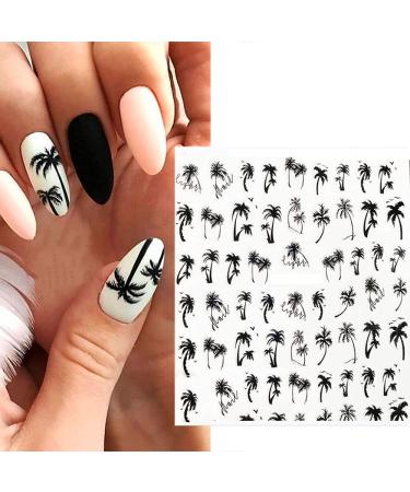 1pc Palm Tree Nail Sticker Summer Flower Palm Leaves Tropical Nail Stickers Designs All for Manicure Surf Beach Coconut Tree Style Nail Watermark DIY Manicure Tool (1pc Palm Tree Nail Sticker)