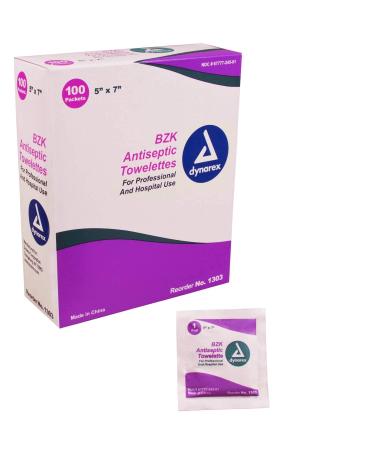 Dynarex 1303 BZK Antiseptic Towelettes - Box of 100 | Disinfectant Wipes - Buy Online on GoSupps.com