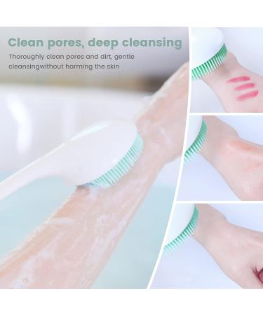 QiqaMole Silicone Shower Body Brush with Long Handle & Face Cleansing Brush - Non Slip Exfoliating Scrubber Set (Green) - Buy Online on GoSupps.com