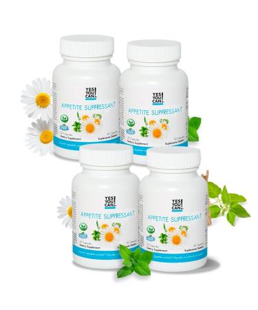 Yes You Can! Appetite Support for Body Weight Management - Healthy Relationship with Food - Includes Natural Ingredients: 5-HTP Lemon Balm Chamomile Extract - 30 Capsules 4 Pack Lemon 30 Count (Pack of 1)