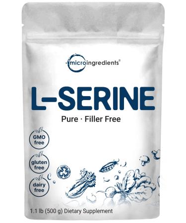 Pure L Serine Powder 500 Grams (250 Day Supply) Filler Free Supports Production of L-Cystine & L-Tryptophan for Brain Health Water Soluble No GMOs No Gluten