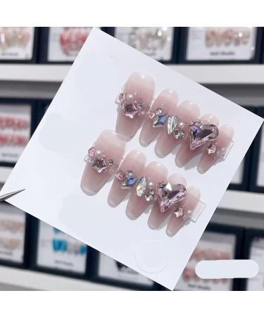 Removable and wearable nail art French Almond Ombre Handmade Press On Nails Long Acrylic False Nail Tips InNail (Color : 29109 Size : S)