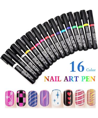 16PCS Nail Art Pen Painting Kit Drawing Dotting Nail Polish Pen 3d Nail Design Beauty Tools For Uv Gel Polish Assorted Colour - Buy Online on GoSupps.com