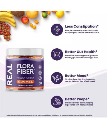 Flora Fiber Prebiotic Gummies with Chicory Root Inulin | Digestive Gut Health & Constipation Relief | Vegan Fiber Supplement (2-Pack) - Buy Online on GoSupps.com