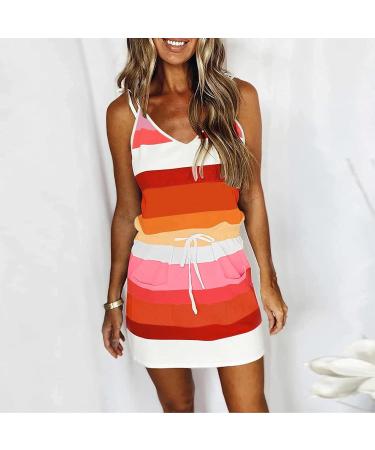 Ronony Women's Summer Dress - V-Neck Beach Mini Dress Boho Retro A-Line with Looped Sleeves - Orange XXL - Buy Online on GoSupps.com