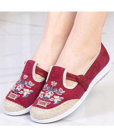 Red Embroidered Ethnic Style Women's Casual Sneaker Shoes - Size 8 - Buy Online on GoSupps.com
