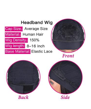 Usexy 8 Inch Headband Wig Bob Human Hair for Black Women - 150% Density Easy Wear Half Wig with Free Headband - Natural Color - Buy Online on GoSupps.com