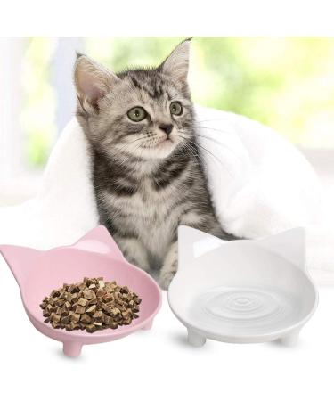 Non Slip Cat Bowl for Stress Relief - Shallow Cat Food and Water Dish - Safe Food-Grade Material - Pink+White - Buy Online on GoSupps.com