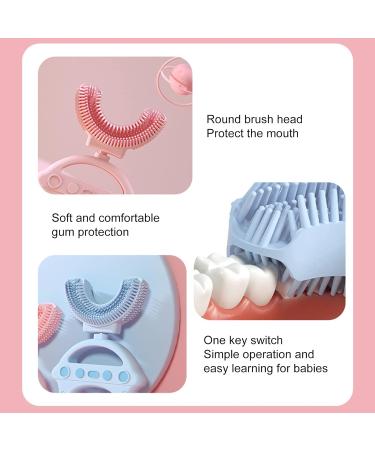 Spaceship Series Kids U-Shaped Toothbrush with 360 Thorough Cleansing Food Grade Soft Silicone for Boys Girls Toddlers Children Pink - Buy Online on GoSupps.com