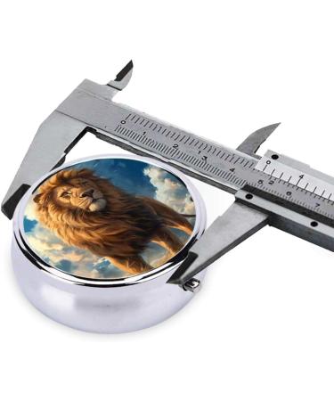 Lion on Grassland Portable Metal Pill Box - Round Mini 3-Compartment Travel-Friendly Design for Small Pills Black - International Shipping Available - Buy Online on GoSupps.com
