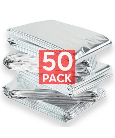 Altland 50 Pack of Emergency Blankets - Individually Packaged Silver Mylar Blankets Silver (50 Pack)