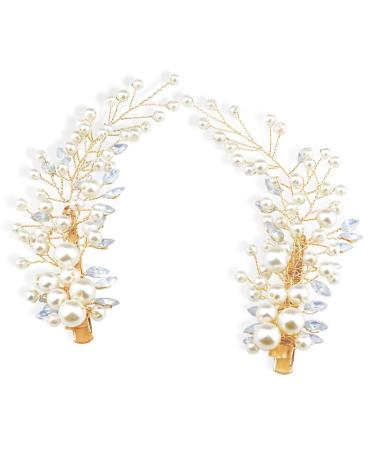 Sppry Wedding Pearl Hair Clips(2PCS)- Rhinestone Hair Accessories for Bridal Women(Gold)