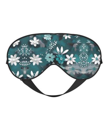Teal Grey and White Floral Eye mask Soft Elastic and Adjustable Nighttime Comfort Sleeping mask Suitable for Both Men and Women