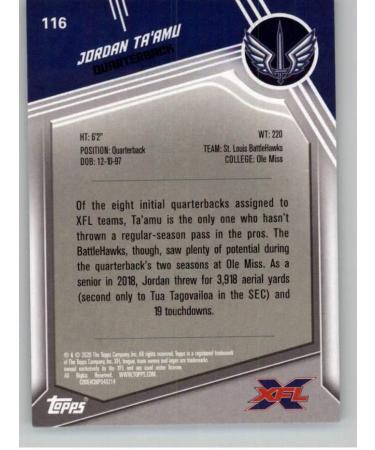 2020 Topps XFL #116 Jordan Ta'amu RC Rookie Card - St. Louis BattleHawks - Official XFL Trading Card - Buy Online on GoSupps.com