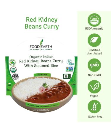 Food Earth Red Kidney Beans Curry & Steamed Rice - Organic, Gluten-Free, Ready-to-Eat Indian Meal - Pack of 6 - Buy Online on GoSupps.com