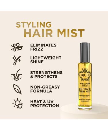 RICH Pure Luxury Argan De-Frizz & Shine Hair Mist - Lightweight Formula Hydration Frizz Protection - enrich with Argan Oil and Almond Oil - 1.69 Oz - Buy Online on GoSupps.com