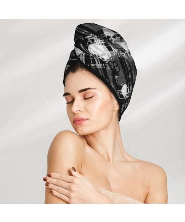 Seamless Skull Pattern Microfiber Hair Towel - Soft Absorbent Quick-Dry Wrap for Women with Long Curly & Thick Hair - Buy Online on GoSupps.com